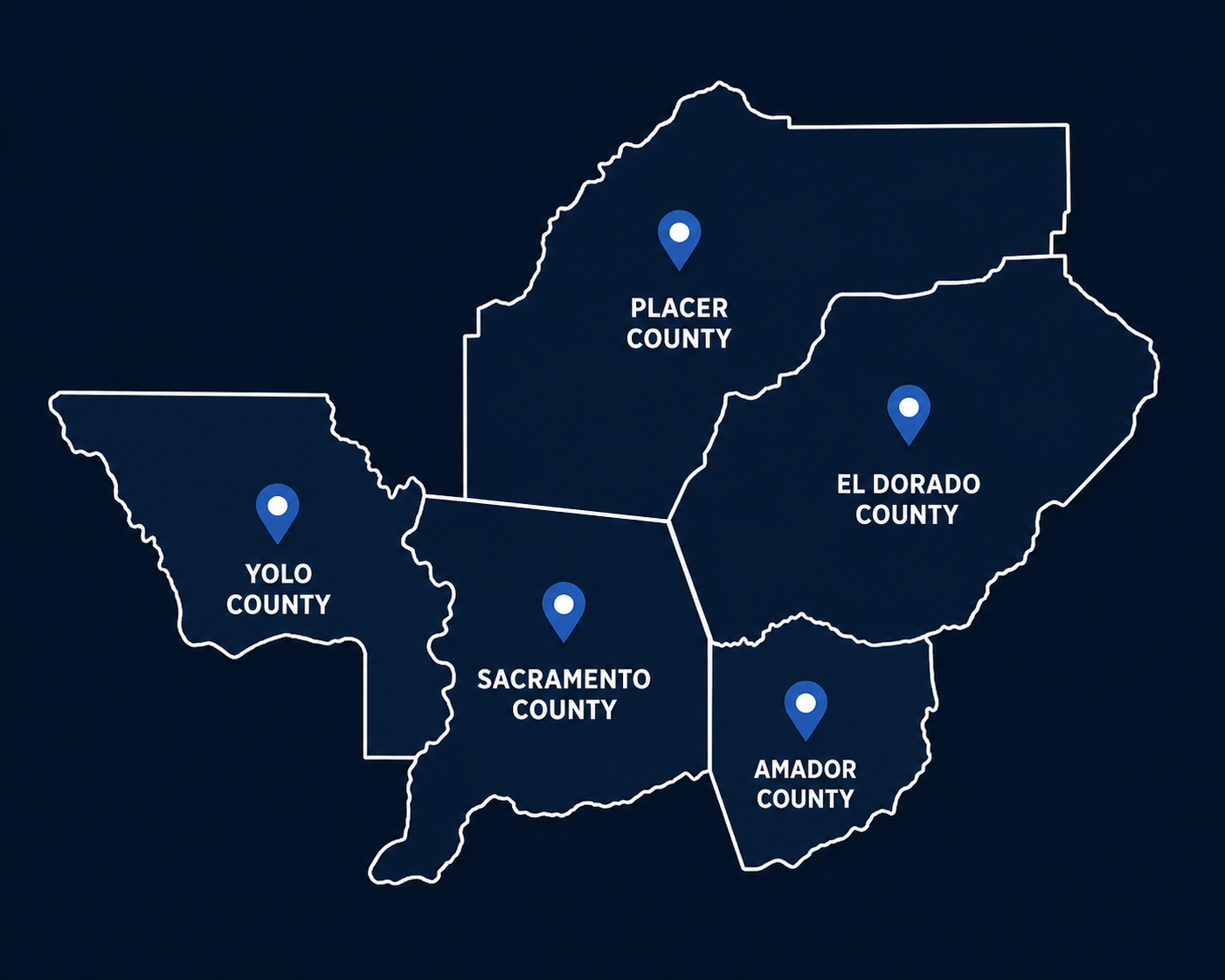 Pool Ninja service area map: Sacramento, El Dorado, Placer, Yolo, and Amador counties
